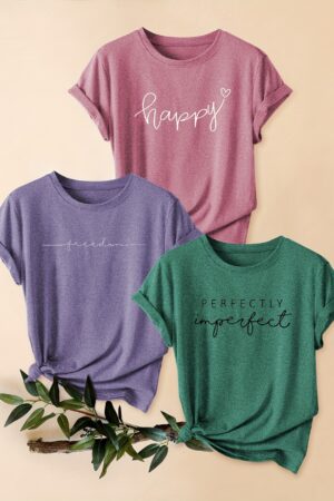 Mixed Pack Letter Print Fashion Retro Women's Summer Casual Sporty Round Neck Short Sleeve T-Shirt