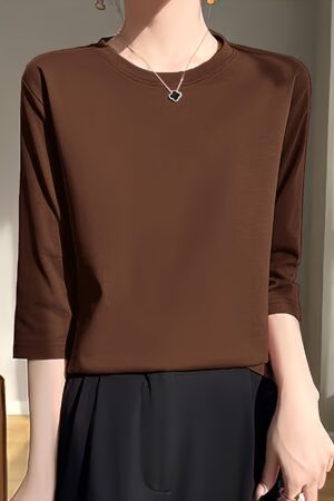 Springu002FSummer Women's Fashion Casual Round Neck Three-Quarter Sleeve T-Shirt
