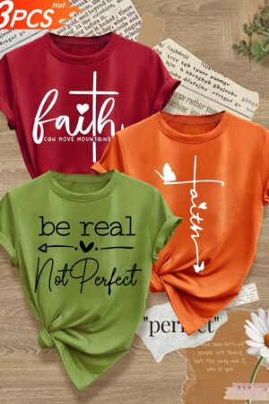 Love Heart English Letter Line Mixed Combination Multi-Pack Series Print Fashion Retro Style Women'S Summer Casual Sports Style Top Round Neck Short Sleeve T-shirt Multi-Color Optional S-XXL