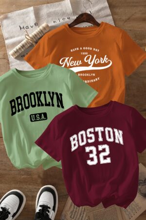 3-Piece Letter & Number Print Fashion T-shirt Round Neck Short Sleeve Top Multi Color Women's Clothing